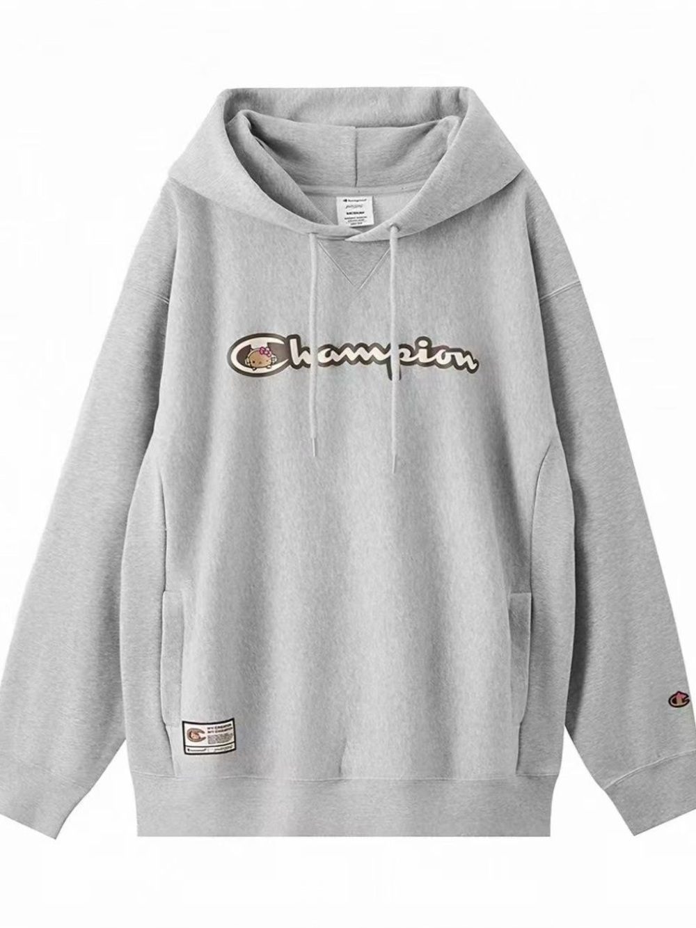 Champion X HelloKitty Gray Logo Hoodie Sweatshirt